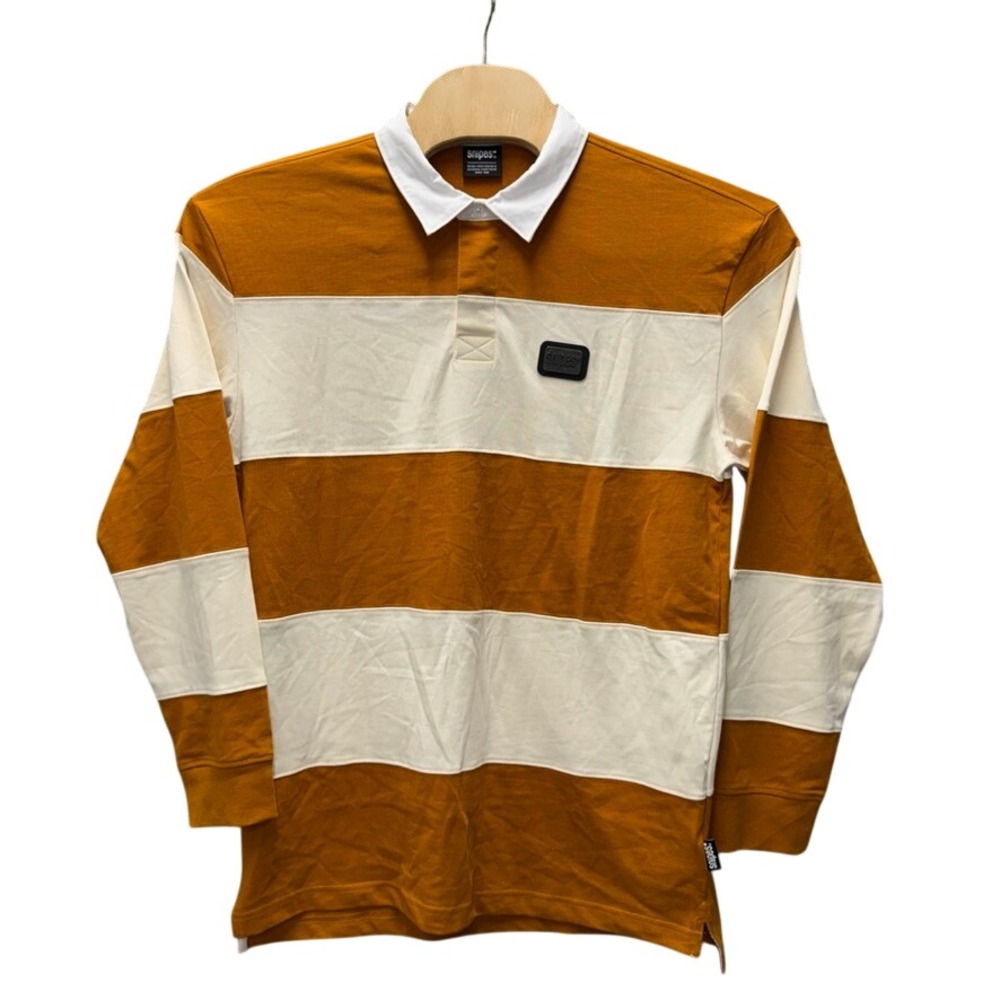NWT Snipes Chestnut White Rugby Shirt Mens Large FW25MF006-900 Long Sleeve Polo
